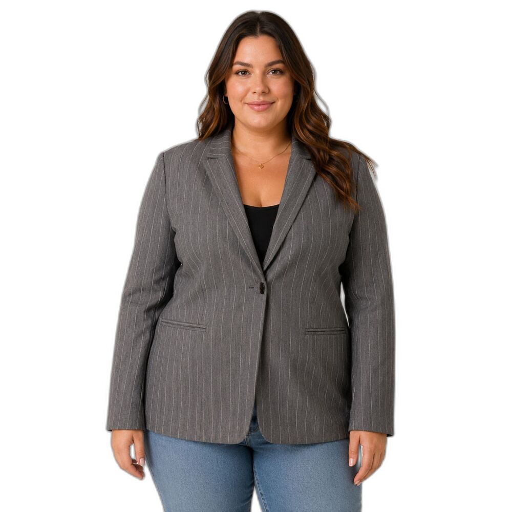 Valerie Stevens Charcoal / Pink Pinstripe Single-Button Blazer - Size 14